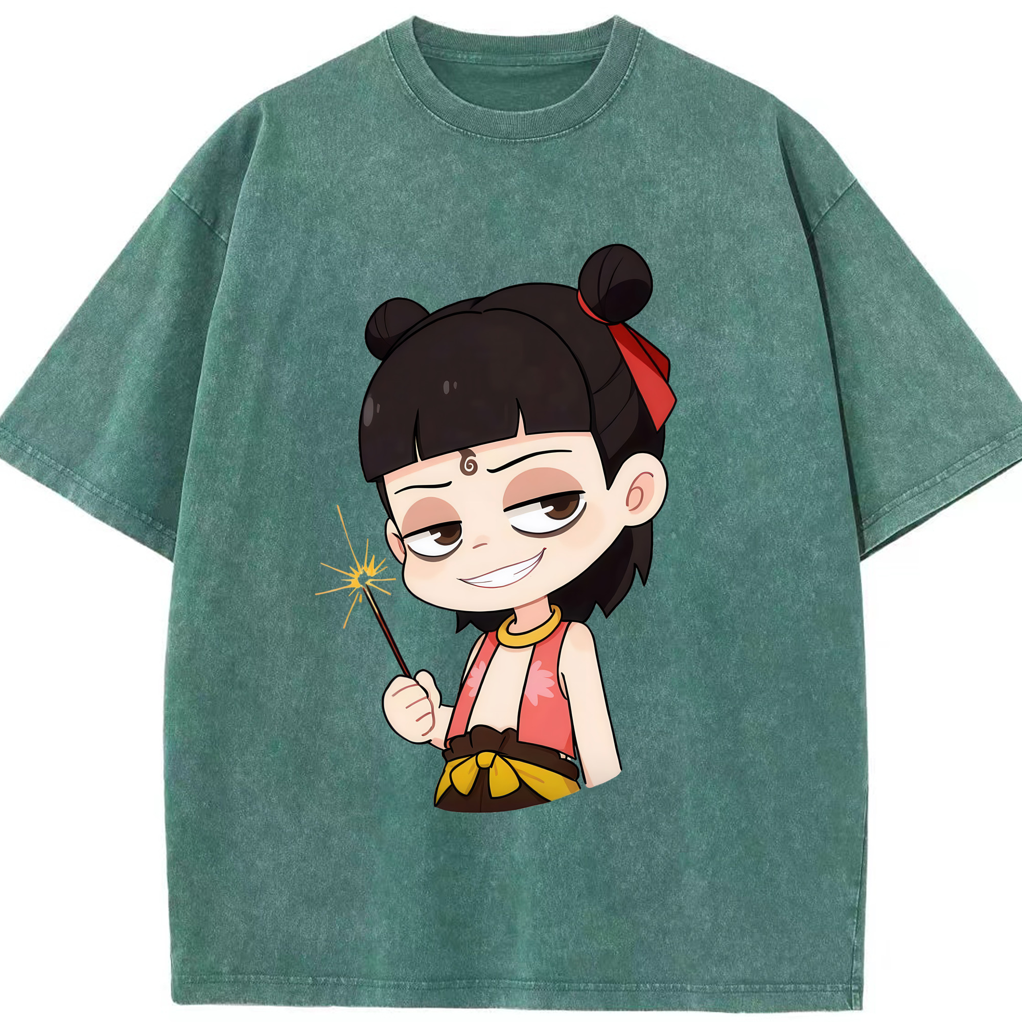 （画像用） Ne Zha 2 ナタ 魔童の大暴れ 綿100% ヴィンテージ風 半袖Tシャツ（フロントプリント）